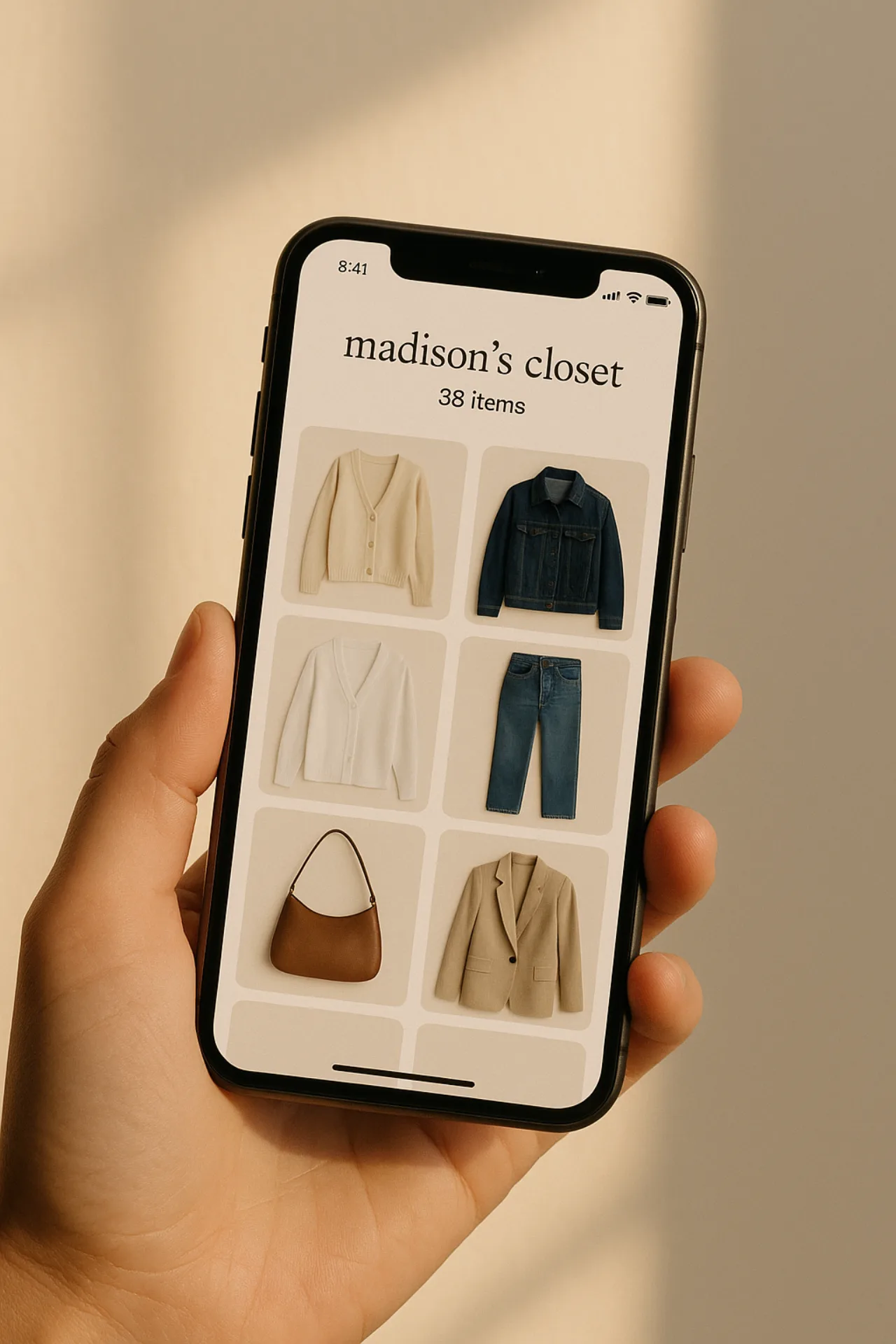 Outfitr — browsing Madison's closet on iPhone
