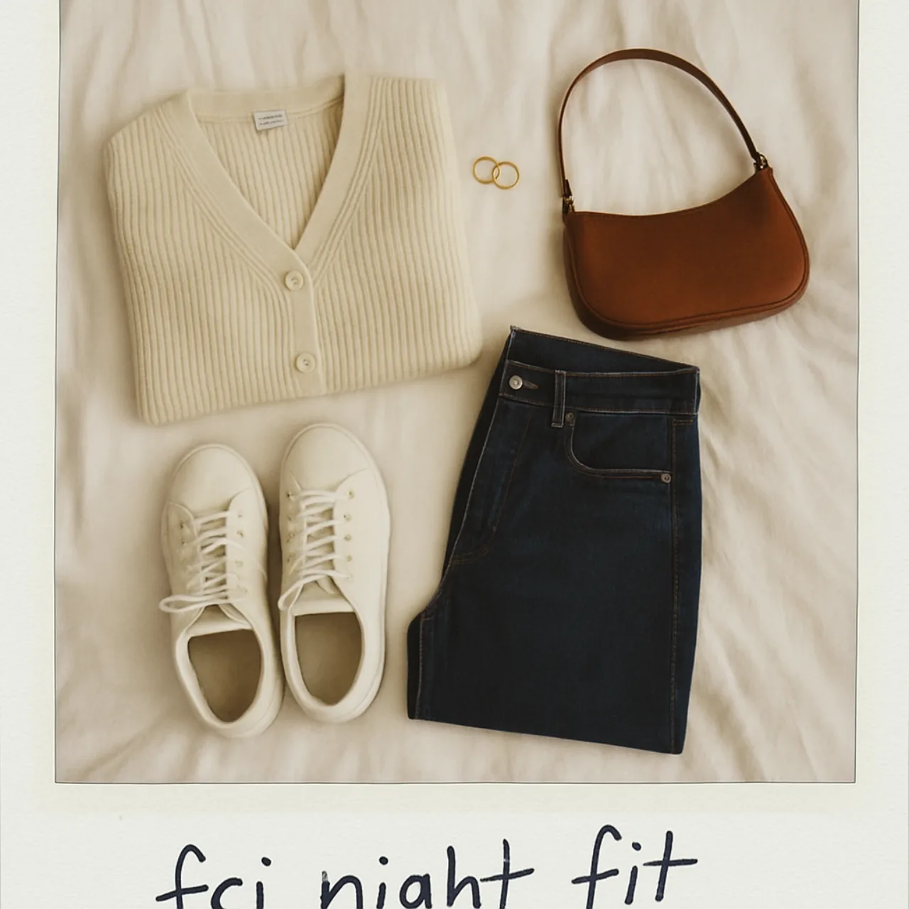 Polaroid of a planned outfit, flat-lay